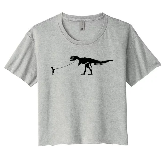 Child With Dinosaur On Leash Freedom Equality Irony Gift Women's Crop Top Tee