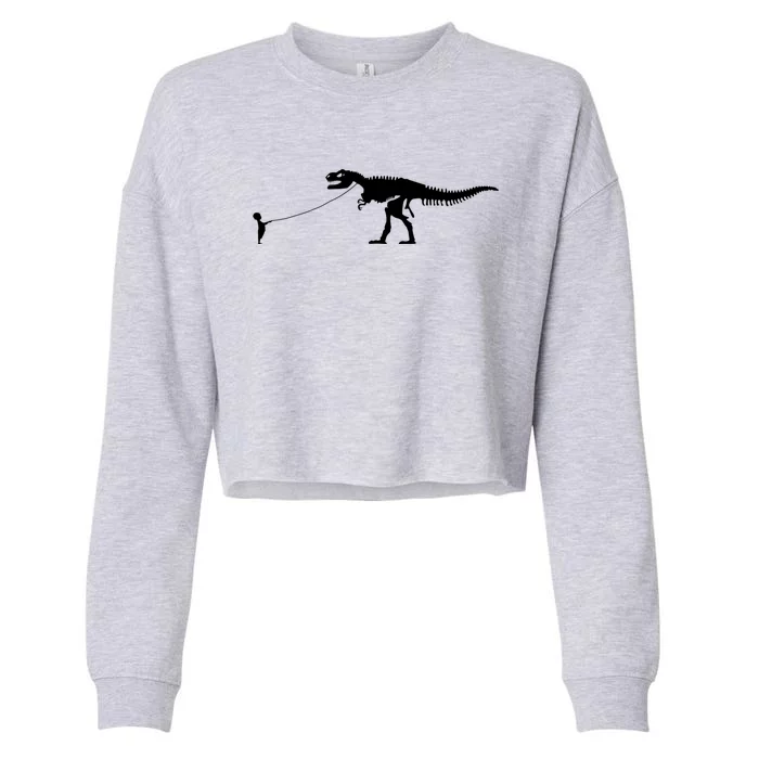 Child With Dinosaur On Leash Freedom Equality Irony Gift Cropped Pullover Crew