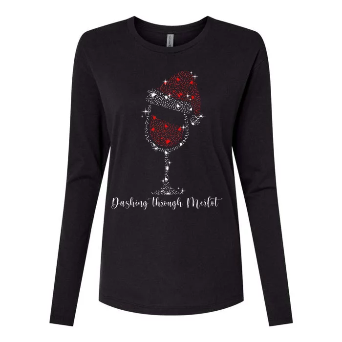 Christmas Wine Dashing Through Merlot Womens Cotton Relaxed Long Sleeve T-Shirt