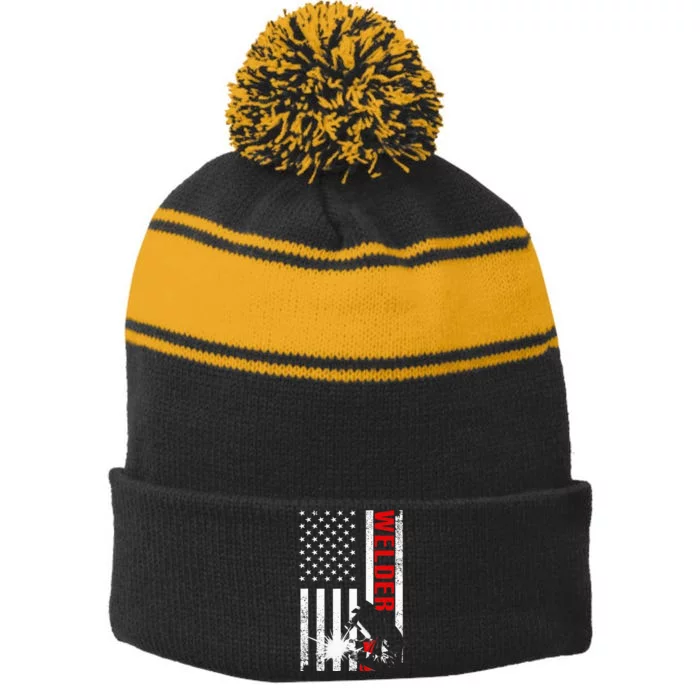 Cool Welder Design Welder Welding Metalwork Stripe Pom Pom Beanie