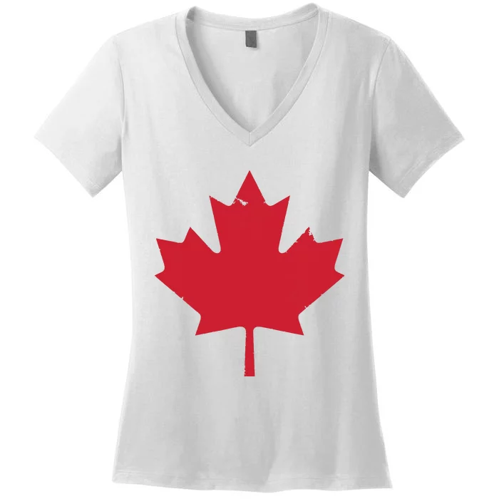 Canada Women Distressed Red Maple Leaf Canada Day Women's V-Neck T-Shirt