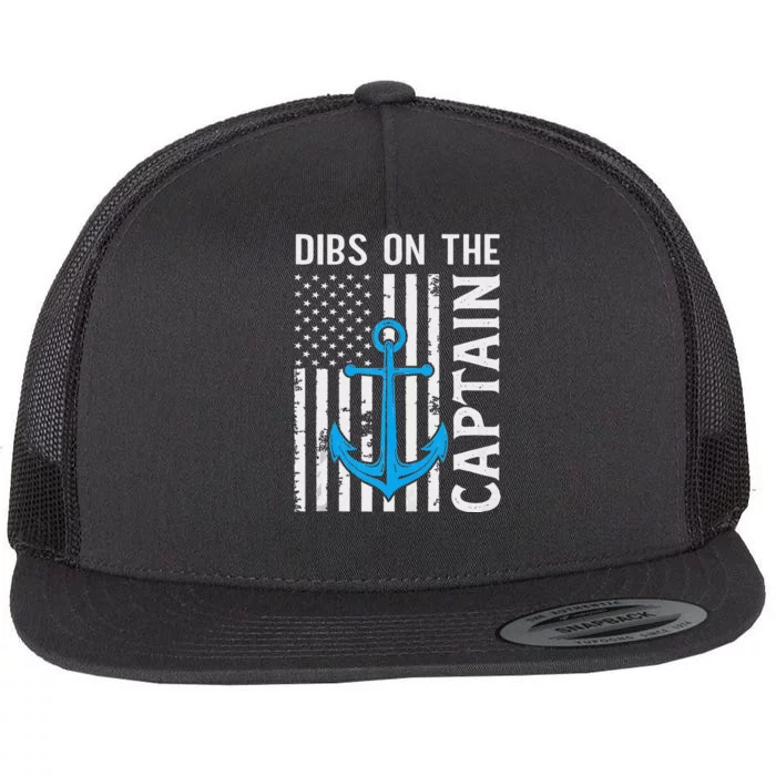 Captain Wife Dibs On The Captain Funny FIshing USA Flag Flat Bill Trucker  Hat