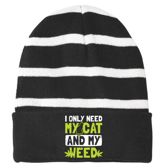 Cat Weed Design Only Need My Cat And Weed Gift Striped Beanie with Solid Band