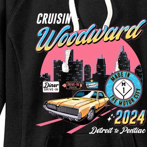 Cruisin Woodward Detroit To Pontiac 2024 Pink Version Women's Fleece Hoodie