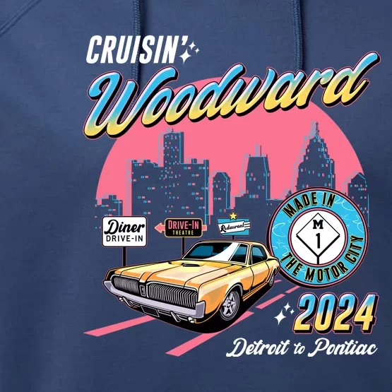 Cruisin Woodward Detroit To Pontiac 2024 Pink Version Performance Fleece Hoodie