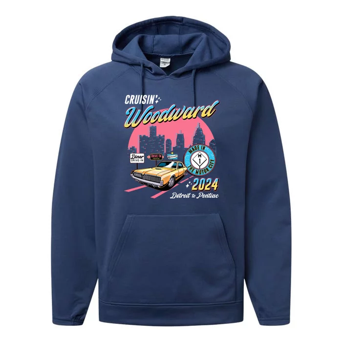 Cruisin Woodward Detroit To Pontiac 2024 Pink Version Performance Fleece Hoodie