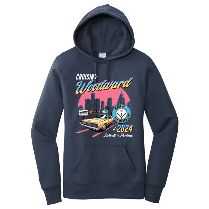 Cruisin Woodward Detroit To Pontiac 2024 Pink Version Women's Pullover Hoodie