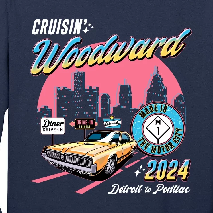 Cruisin Woodward Detroit To Pontiac 2024 Pink Version Tall Long Sleeve T-Shirt