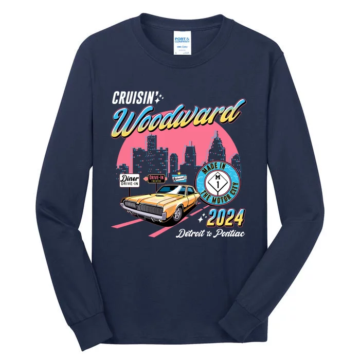 Cruisin Woodward Detroit To Pontiac 2024 Pink Version Tall Long Sleeve T-Shirt