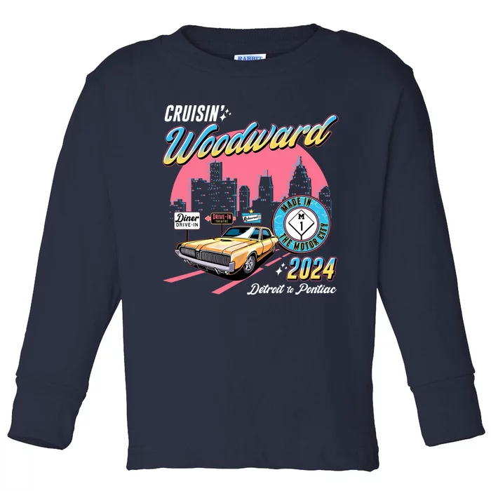 Cruisin Woodward Detroit To Pontiac 2024 Pink Version Toddler Long Sleeve Shirt