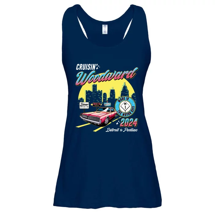 Cruisin Woodward Detroit To Pontiac 2024 Yellow Version Ladies Essential Flowy Tank