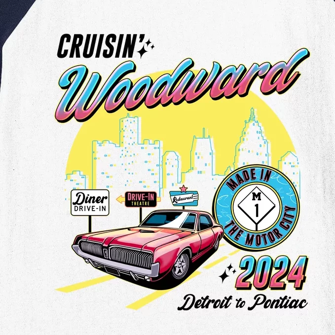 Cruisin Woodward Detroit To Pontiac 2024 Yellow Version Baseball Sleeve Shirt