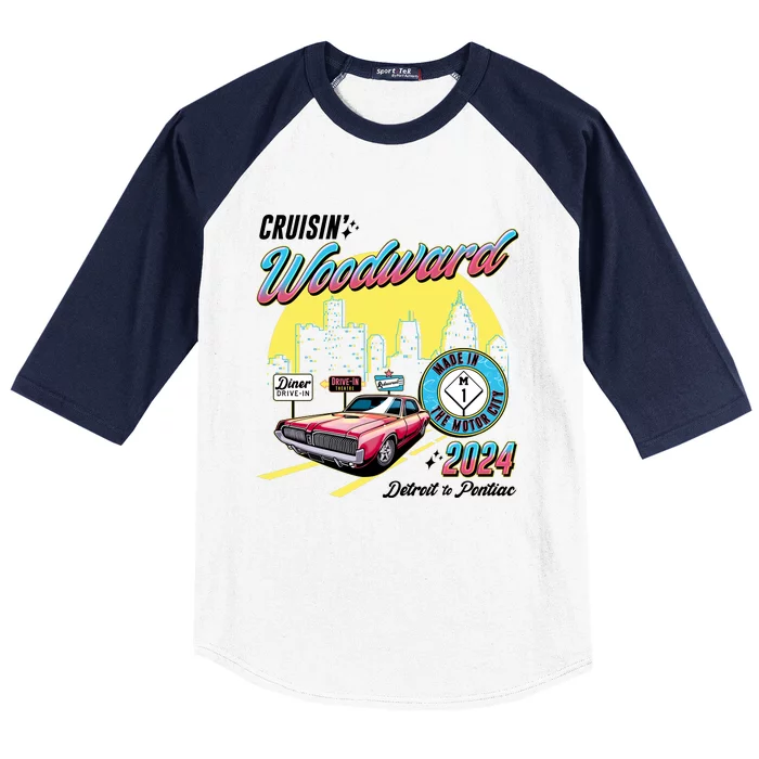 Cruisin Woodward Detroit To Pontiac 2024 Yellow Version Baseball Sleeve Shirt