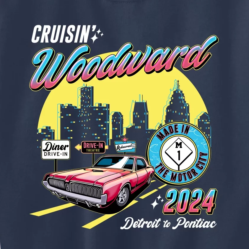 Cruisin Woodward Detroit To Pontiac 2024 Yellow Version Kids Sweatshirt