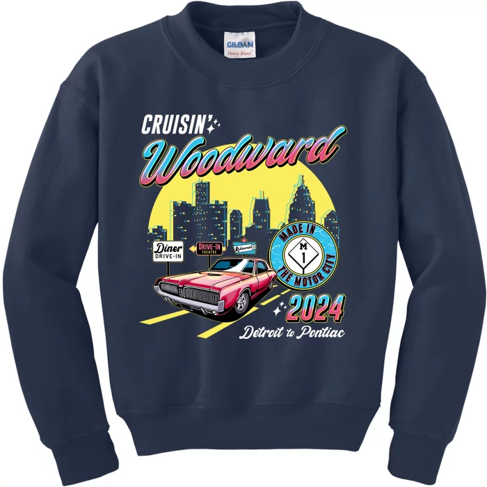 Cruisin Woodward Detroit To Pontiac 2024 Yellow Version Kids Sweatshirt