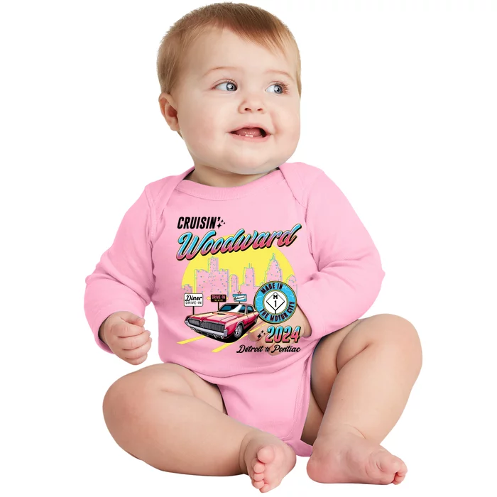 Cruisin Woodward Detroit To Pontiac 2024 Yellow Version Baby Long Sleeve Bodysuit