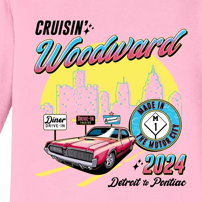 Cruisin Woodward Detroit To Pontiac 2024 Yellow Version Baby Long Sleeve Bodysuit