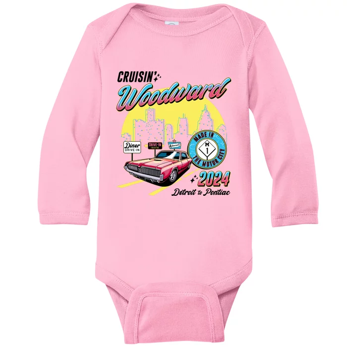 Cruisin Woodward Detroit To Pontiac 2024 Yellow Version Baby Long Sleeve Bodysuit