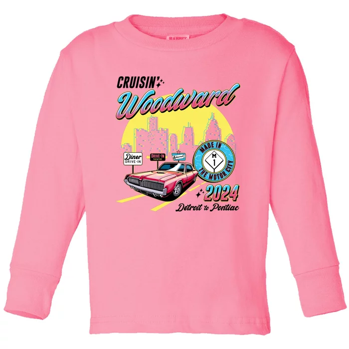 Cruisin Woodward Detroit To Pontiac 2024 Yellow Version Toddler Long Sleeve Shirt