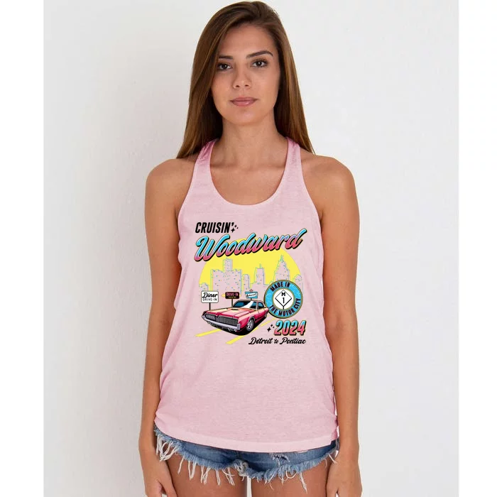 Cruisin Woodward Detroit To Pontiac 2024 Yellow Version Women's Knotted Racerback Tank