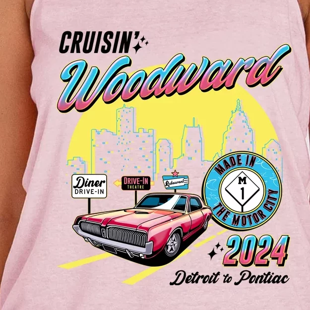 Cruisin Woodward Detroit To Pontiac 2024 Yellow Version Women's Knotted Racerback Tank