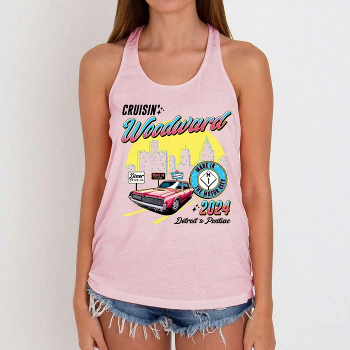 Cruisin Woodward Detroit To Pontiac 2024 Yellow Version Women's Knotted Racerback Tank