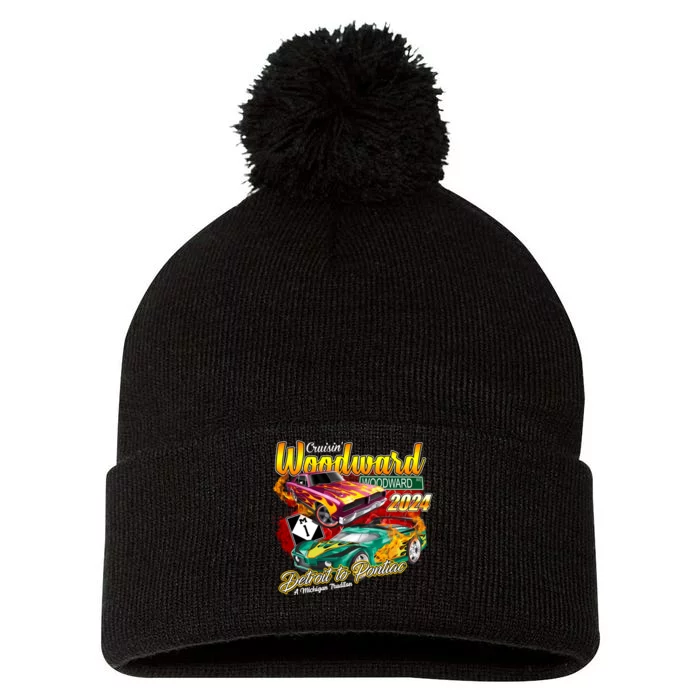 Cruisin Woodward Detroit To Pontiac A Michigan Tradition 2024 Pom Pom 12in Knit Beanie