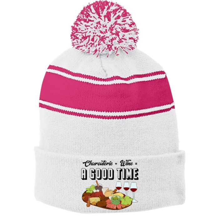 Charcuterie + Wine Equals A Good Time Cute Charcuterie Board Stripe Pom Pom Beanie