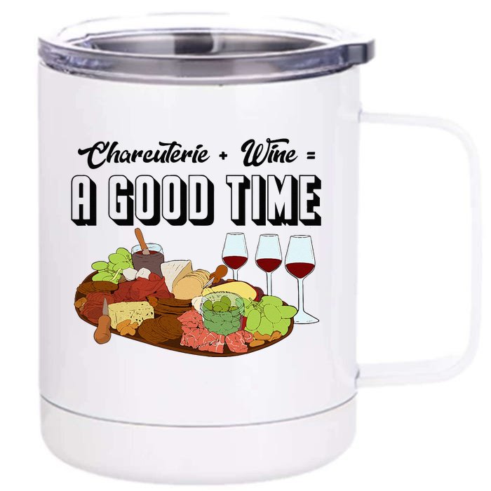 Charcuterie + Wine Equals A Good Time Cute Charcuterie Board Front & Back 12oz Stainless Steel Tumbler Cup