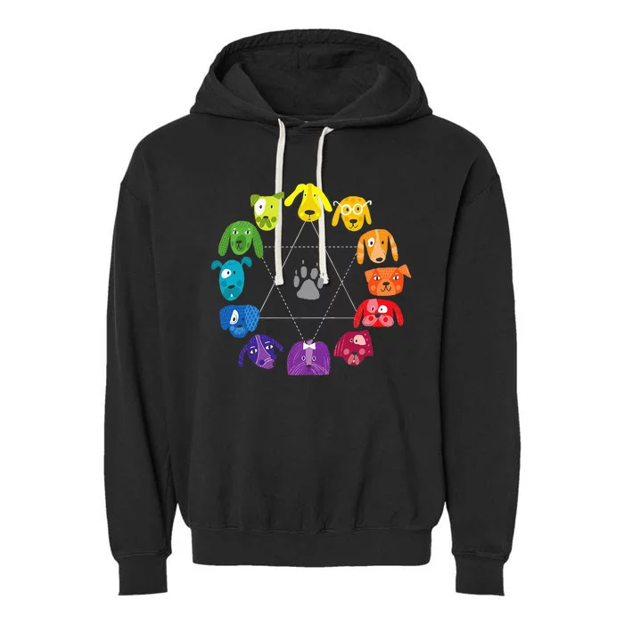 Color Wheel Educational Art Teacher Dog Themed Artist Garment-Dyed Fleece Hoodie