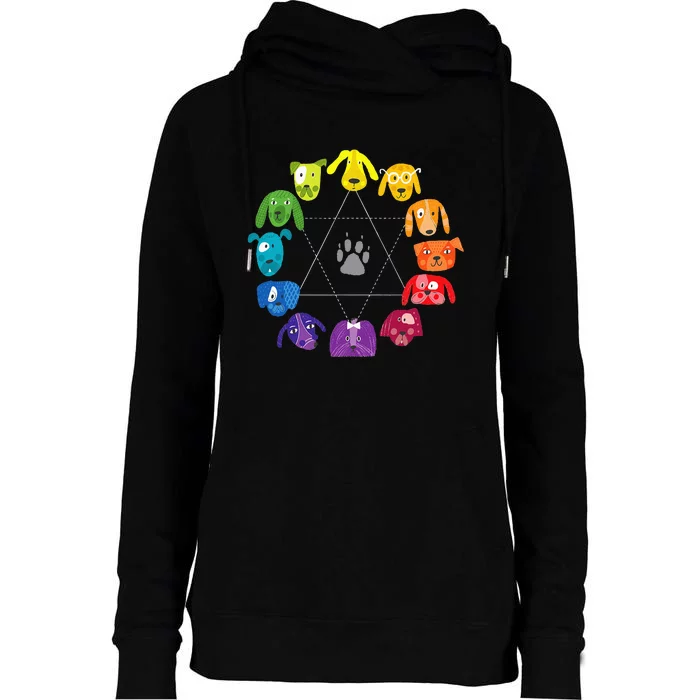 Color Wheel Educational Art Teacher Dog Themed Artist Womens Funnel Neck Pullover Hood