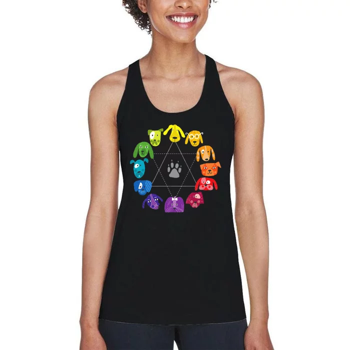 Color Wheel Educational Art Teacher Dog Themed Artist Women's Racerback Tank