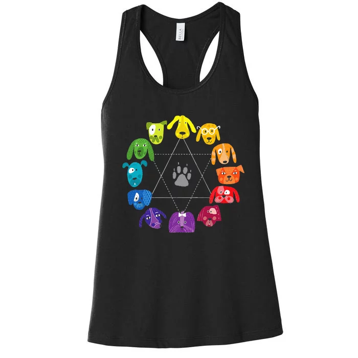 Color Wheel Educational Art Teacher Dog Themed Artist Women's Racerback Tank