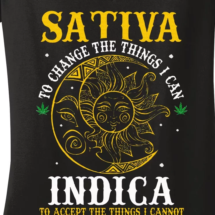 Cannabis Weed Fun Sativa To Change The Things I Can Indica Women's V-Neck T-Shirt