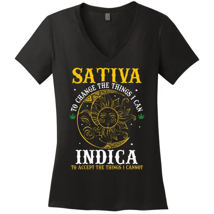 Cannabis Weed Fun Sativa To Change The Things I Can Indica Women's V-Neck T-Shirt