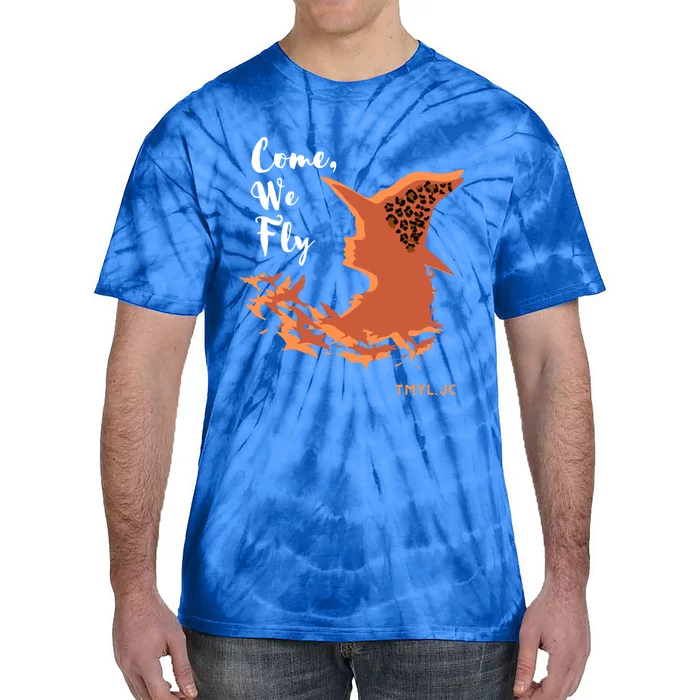 Come We Fly Witch Leopard Halloween Graphic Gift Tie-Dye T-Shirt