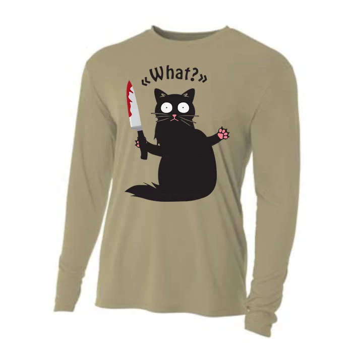 Cat What Funny Black Cat Fun Murderous Cat With Knife Cooling Performance Long Sleeve Crew