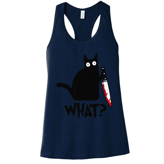 Cat What Funny Black Cat Murderous Cat With Knife Gift Women's Racerback Tank