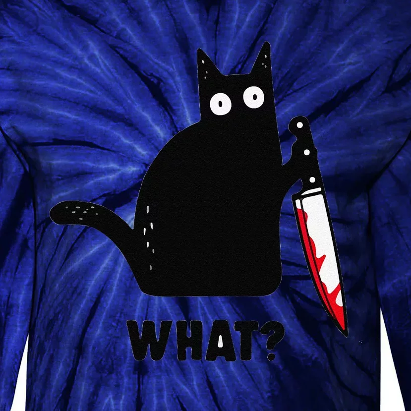 Cat What Funny Black Cat Murderous Cat With Knife Tie-Dye Long Sleeve Shirt