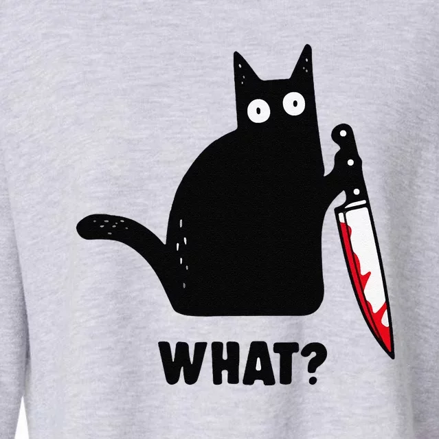 Cat What Funny Black Cat Murderous Cat With Knife Cropped Pullover Crew