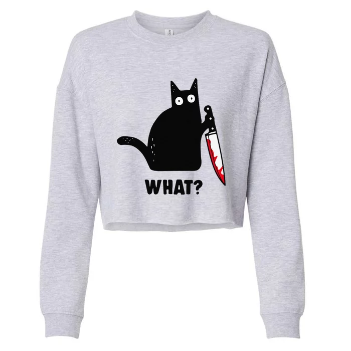 Cat What Funny Black Cat Murderous Cat With Knife Cropped Pullover Crew