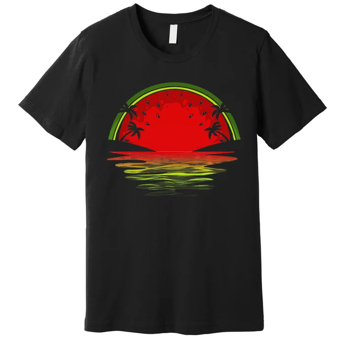 Cool Watermelon For  Tropical Sunset Fruit Summer Premium T-Shirt