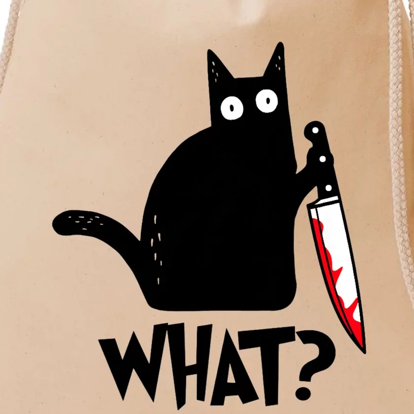 Cat What? Funny Black Cat Murderous Cat With Knife Drawstring Bag