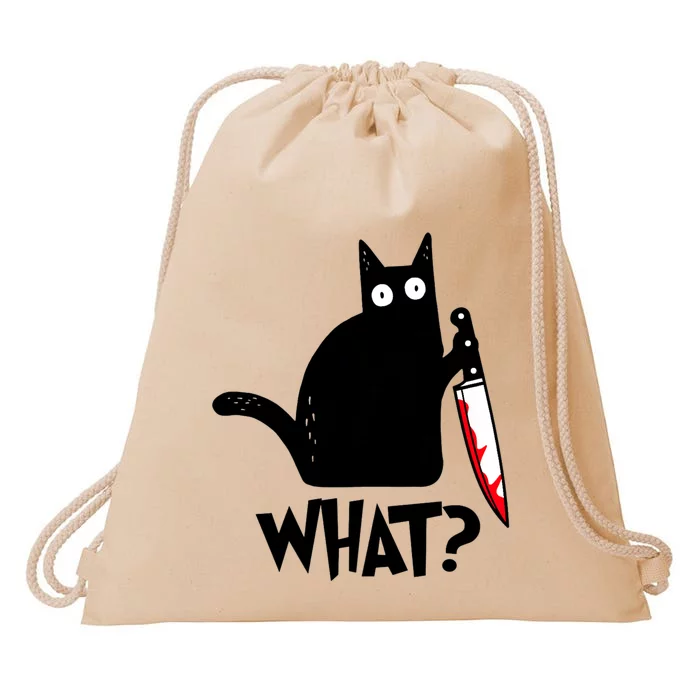 Cat What? Funny Black Cat Murderous Cat With Knife Drawstring Bag