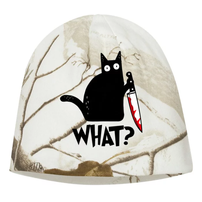 Cat What? Funny Black Cat Murderous Cat With Knife Kati - Camo Knit Beanie