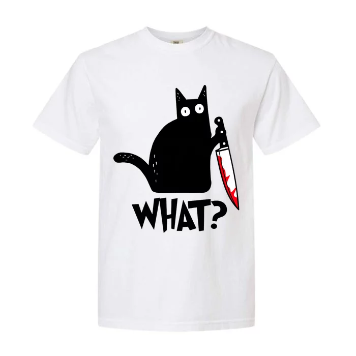 Cat What? Funny Black Cat Murderous Cat With Knife Garment-Dyed Heavyweight T-Shirt