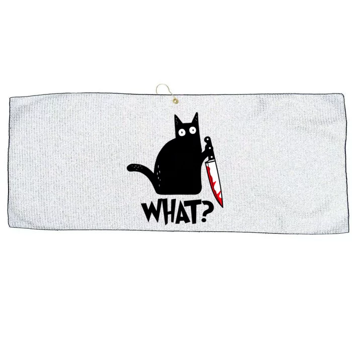 Cat What? Funny Black Cat Murderous Cat With Knife Large Microfiber Waffle Golf Towel