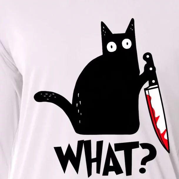 Cat What? Funny Black Cat Murderous Cat With Knife Cooling Performance Long Sleeve Crew