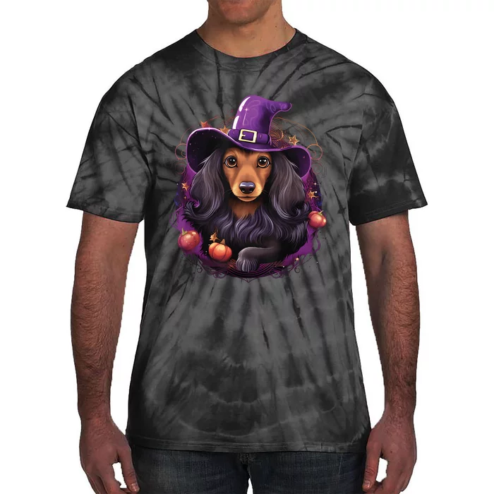 Cute Witch Funny Dachshund Halloween Costume Dog Lover Tie-Dye T-Shirt