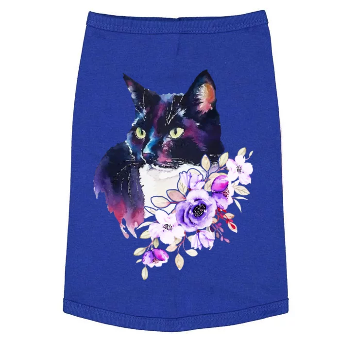 Cat With Flowers Watercolor Look Gift Doggie Tank